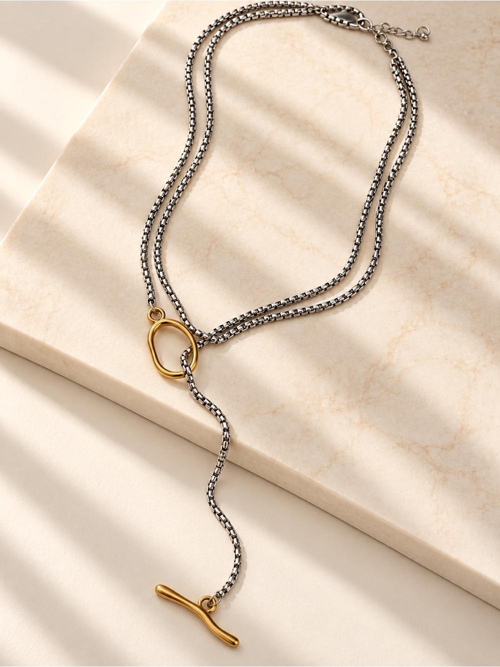 Two-Tone Stainless Steel and Gold Plated Toggle Necklace